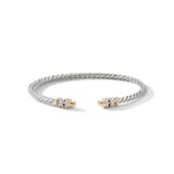 David Yurman Petite Helena Classic Cable Bracelet in Sterling Silver with 18ct Yellow Gold, Gold Domes and Diamonds, 3mm