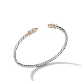 David Yurman Petite Helena Classic Cable Bracelet in Sterling Silver with 18ct Yellow Gold, Gold Domes and Diamonds, 3mm