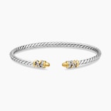 David Yurman Petite Helena Classic Cable Bracelet in Sterling Silver with 18ct Yellow Gold, Gold Domes and Diamonds, 3mm