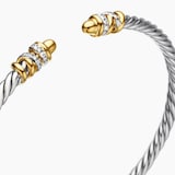 David Yurman Petite Helena Classic Cable Bracelet in Sterling Silver with 18ct Yellow Gold, Gold Domes and Diamonds, 3mm