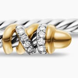 David Yurman Petite Helena Classic Cable Bracelet in Sterling Silver with 18ct Yellow Gold, Gold Domes and Diamonds, 3mm