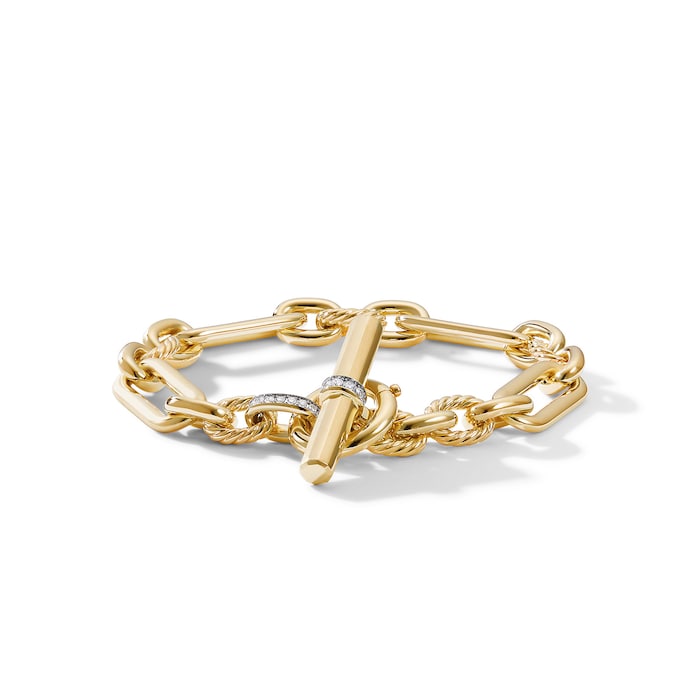 David Yurman Lexington Chain Bracelet in 18ct Yellow Gold with Diamonds, 9.8mm