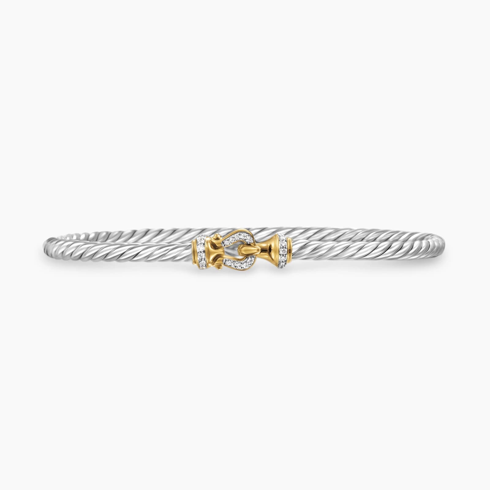 Buckle Classic Cable Bracelet in Sterling Silver with 18ct Yellow Gold and Diamonds - Size Small