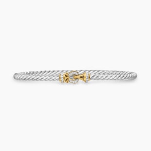 David Yurman Buckle Classic Cable Bracelet in Sterling Silver with 18ct Yellow Gold and Diamonds, 3mm