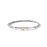 David Yurman Buckle Classic Cable Bracelet in Sterling Silver with 18ct Yellow Gold and Diamonds, 3mm