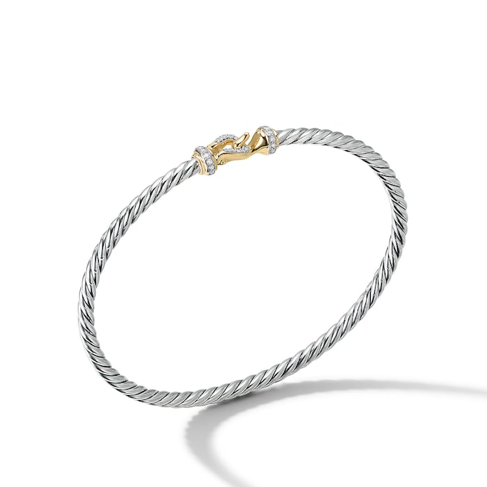 David Yurman Buckle Classic Cable Bracelet in Sterling Silver with 18ct Yellow Gold and Diamonds, 3mm