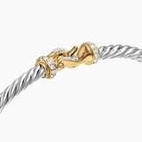 David Yurman Buckle Classic Cable Bracelet in Sterling Silver with 18ct Yellow Gold and Diamonds, 3mm
