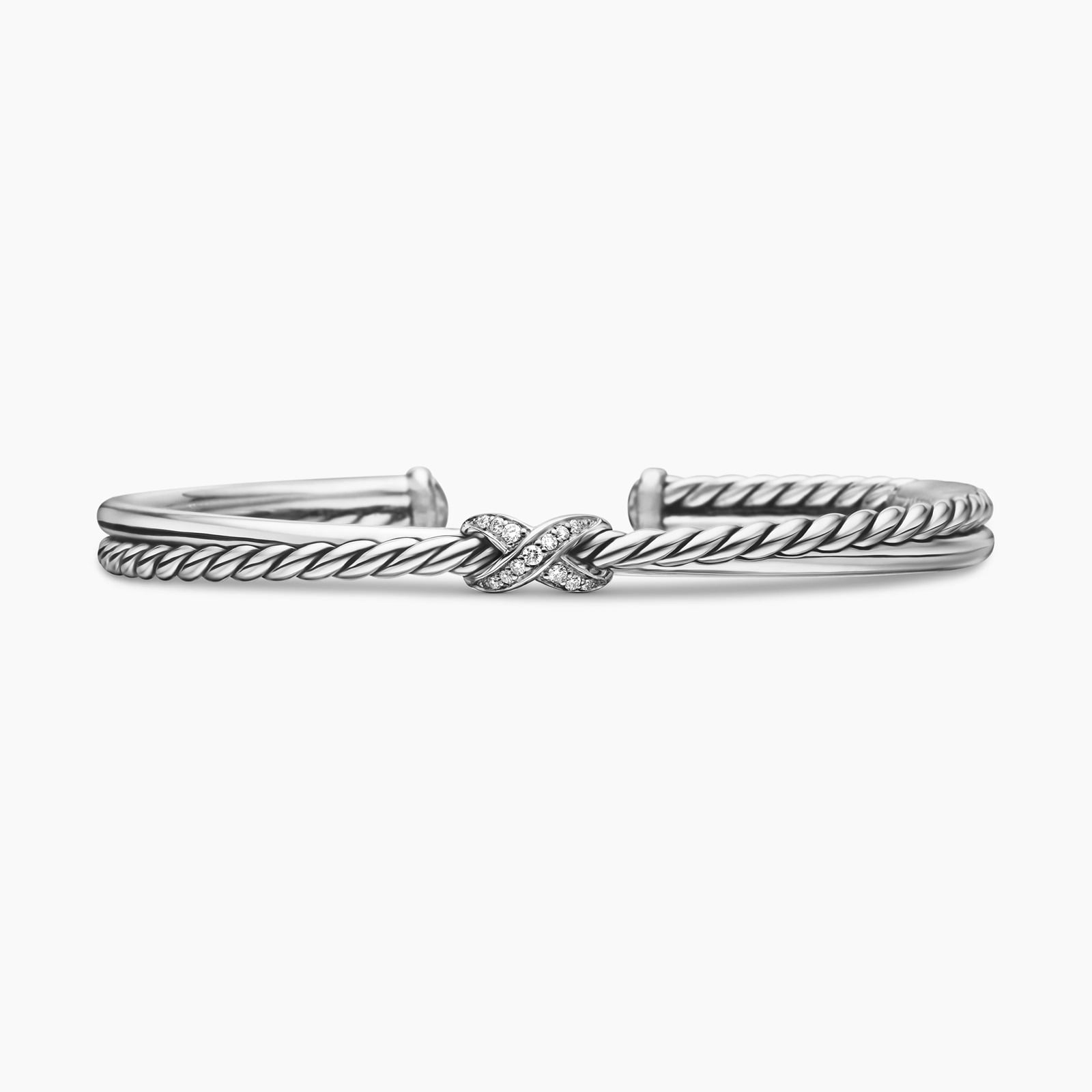 Petite X Center Station Bracelet in Sterling Silver with Diamonds, 5.2mm - Small