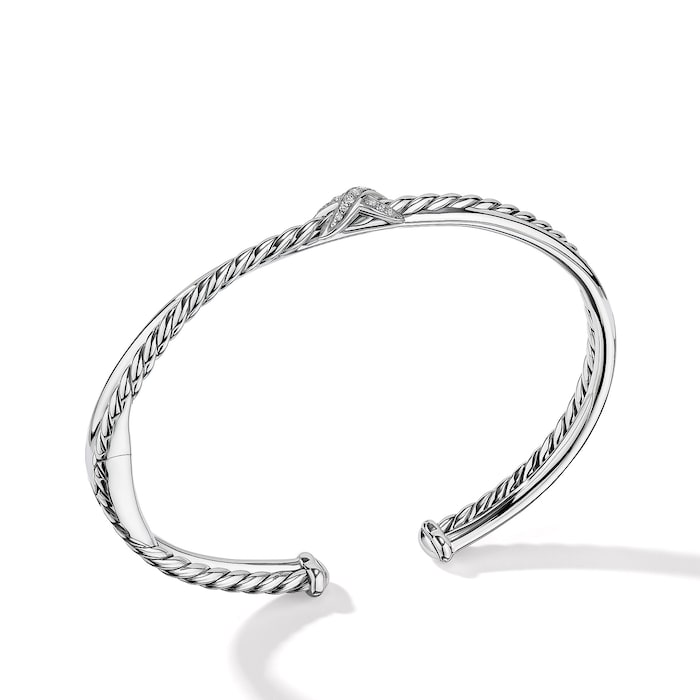 David Yurman Petite X Center Station Bracelet in Sterling Silver with Diamonds, 5.2mm