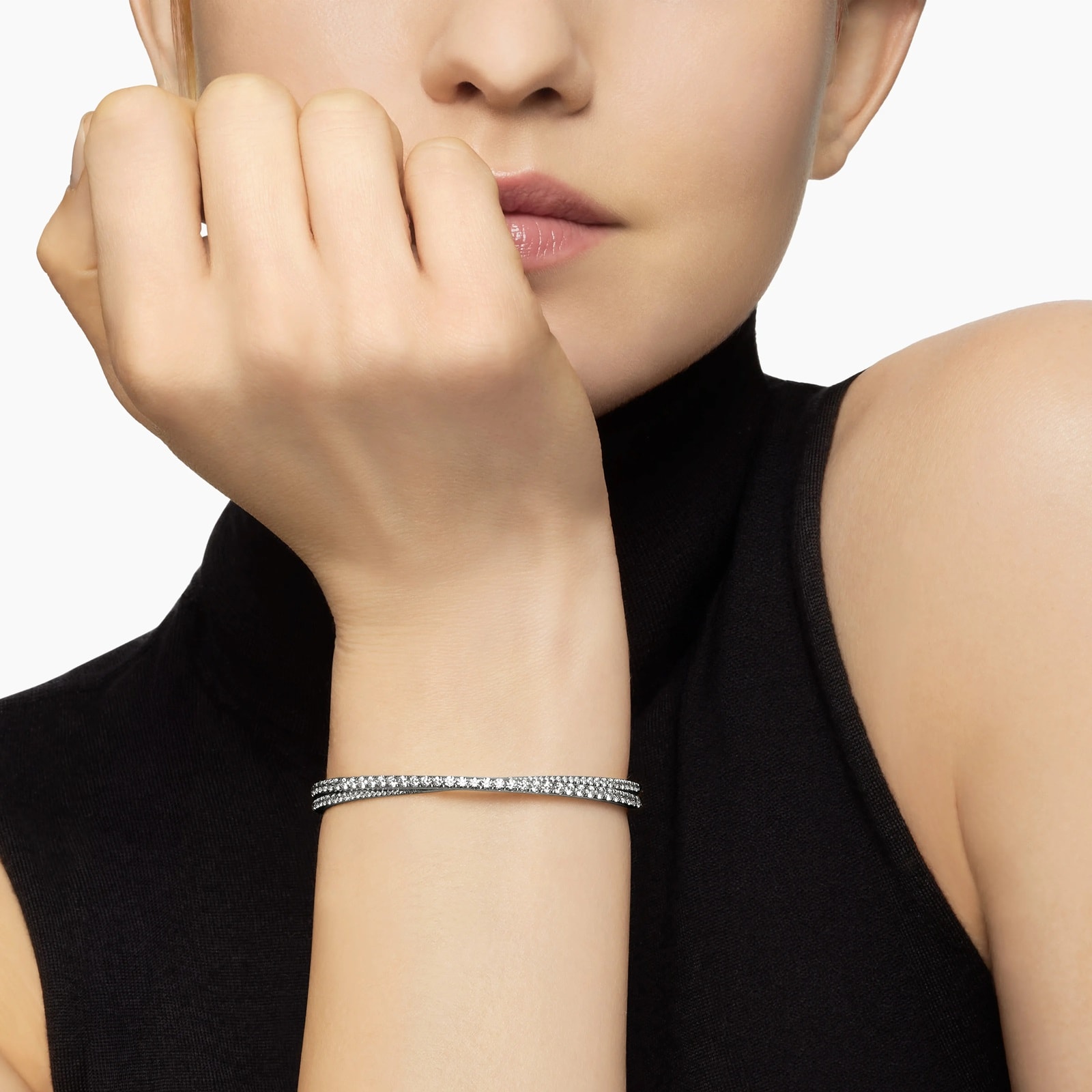 David Yurman Pavé Crossover Two Row Bracelet in 18ct White Gold with Diamonds, 5.5mm David Yurman Pavé Crossover Two Row Bracelet in 18ct White Gold with Diamonds, 5.5mm
