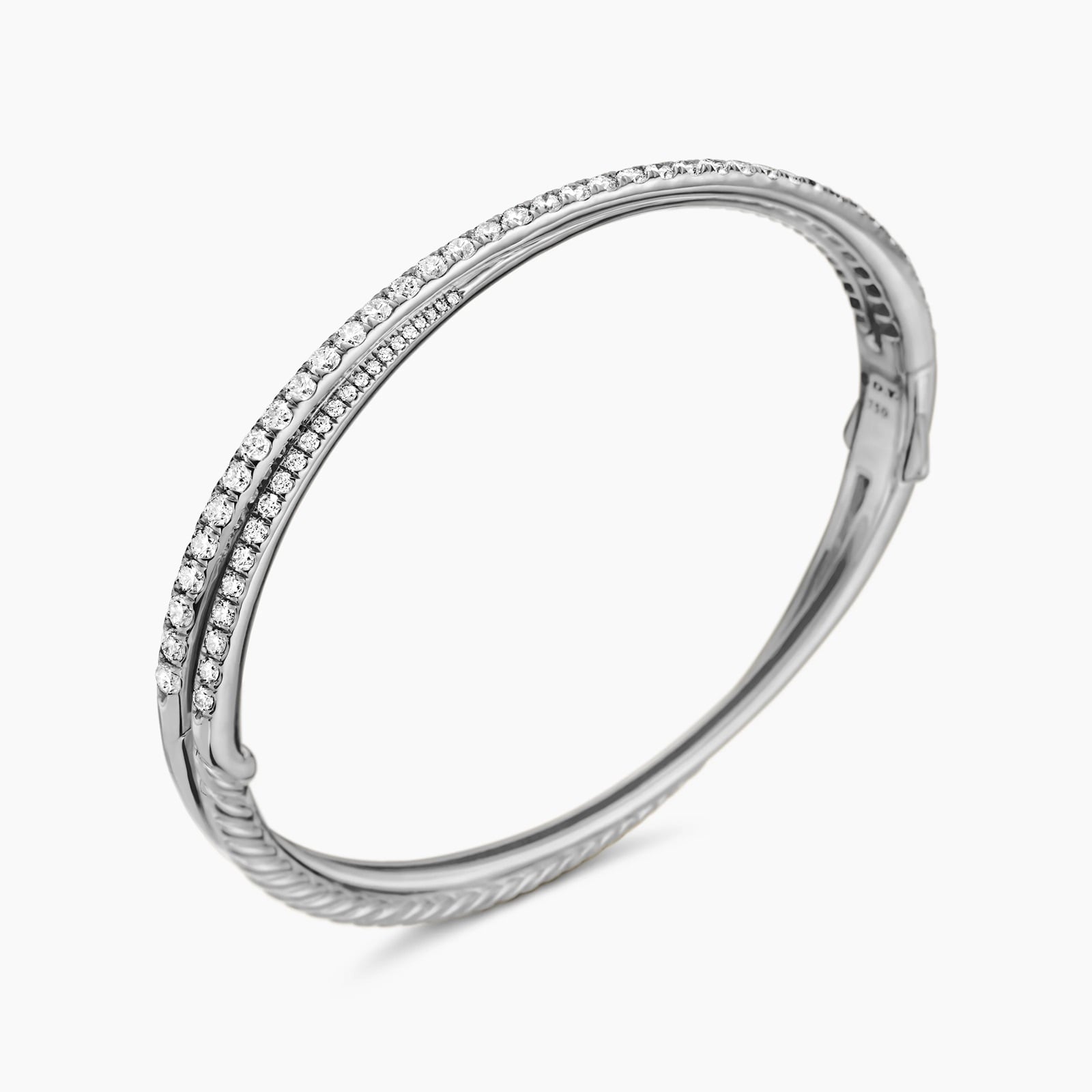 David Yurman Pavé Crossover Two Row Bracelet in 18ct White Gold with Diamonds, 5.5mm David Yurman Pavé Crossover Two Row Bracelet in 18ct White Gold with Diamonds, 5.5mm