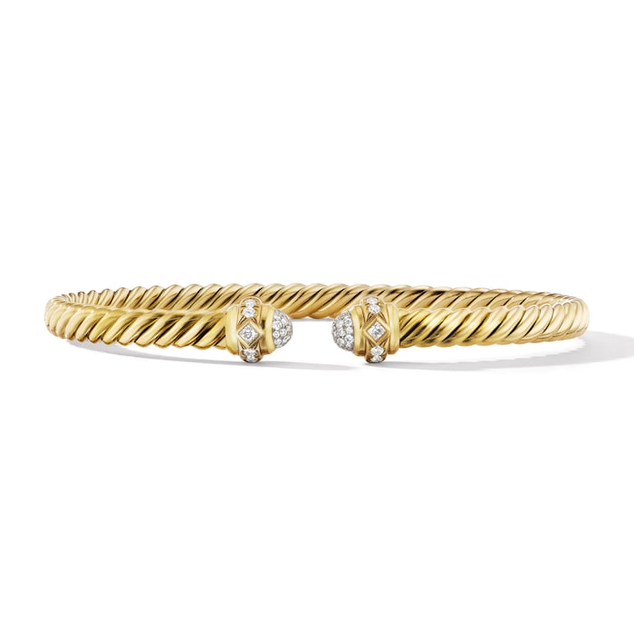 David Yurman Renaissance® Oval Cablespira Bracelet in 18ct Yellow Gold with Diamonds, 4.5mm