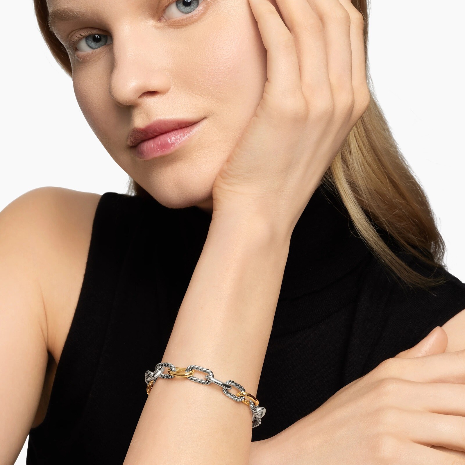 David Yurman DY Madison® Chain Bracelet in Sterling Silver with 18ct Yellow Gold - Size Medium