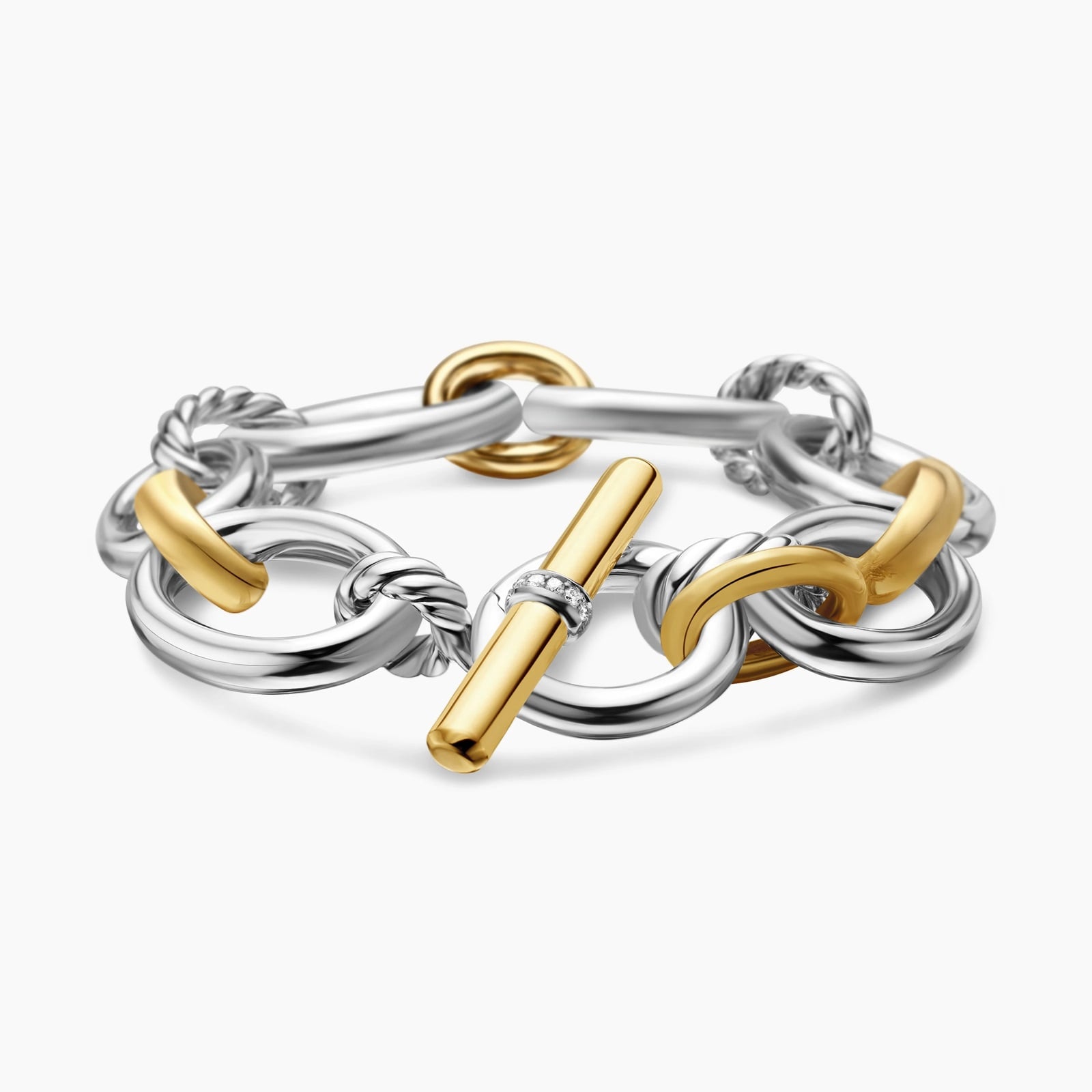 DY Mercer™ Chain Bracelet in Sterling Silver with 18ct Yellow Gold and Diamonds, 25mm - Medium