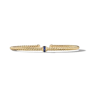 David Yurman Classic Cablespira® Station Bracelet in 18ct Yellow Gold with Pavé Blue Sapphires, 3mm