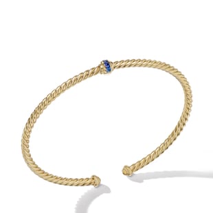 David Yurman Classic Cablespira® Station Bracelet in 18ct Yellow Gold with Pavé Blue Sapphires, 3mm