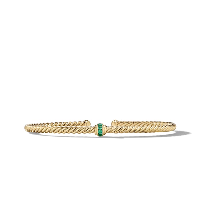 David Yurman Classic Cablespira® Station Bracelet in 18ct Yellow Gold with Pavé Emeralds, 3mm