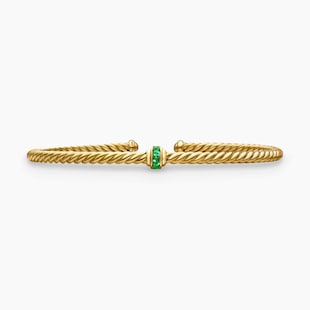 David Yurman Classic Cablespira® Station Bracelet in 18ct Yellow Gold with Pavé Emeralds, 3mm