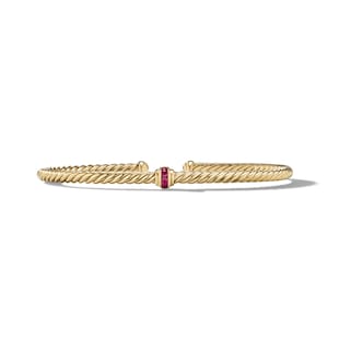 David Yurman Classic Cablespira® Station Bracelet in 18ct Yellow Gold with Pavé Rubies, 3mm