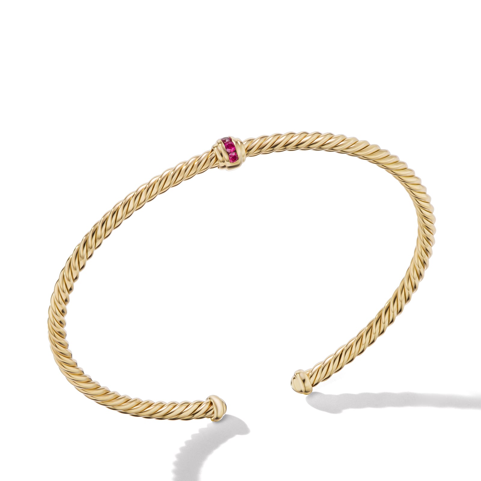 David Yurman Classic Cablespira® Station Bracelet in 18ct Yellow Gold with Pavé Rubies, 3mm