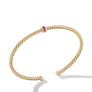 David Yurman Classic Cablespira® Station Bracelet in 18ct Yellow Gold with Pavé Rubies, 3mm