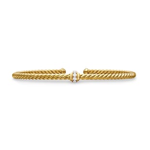 David Yurman Classic Cablespira® Station Bracelet in 18ct Yellow Gold with Diamonds, 3mm