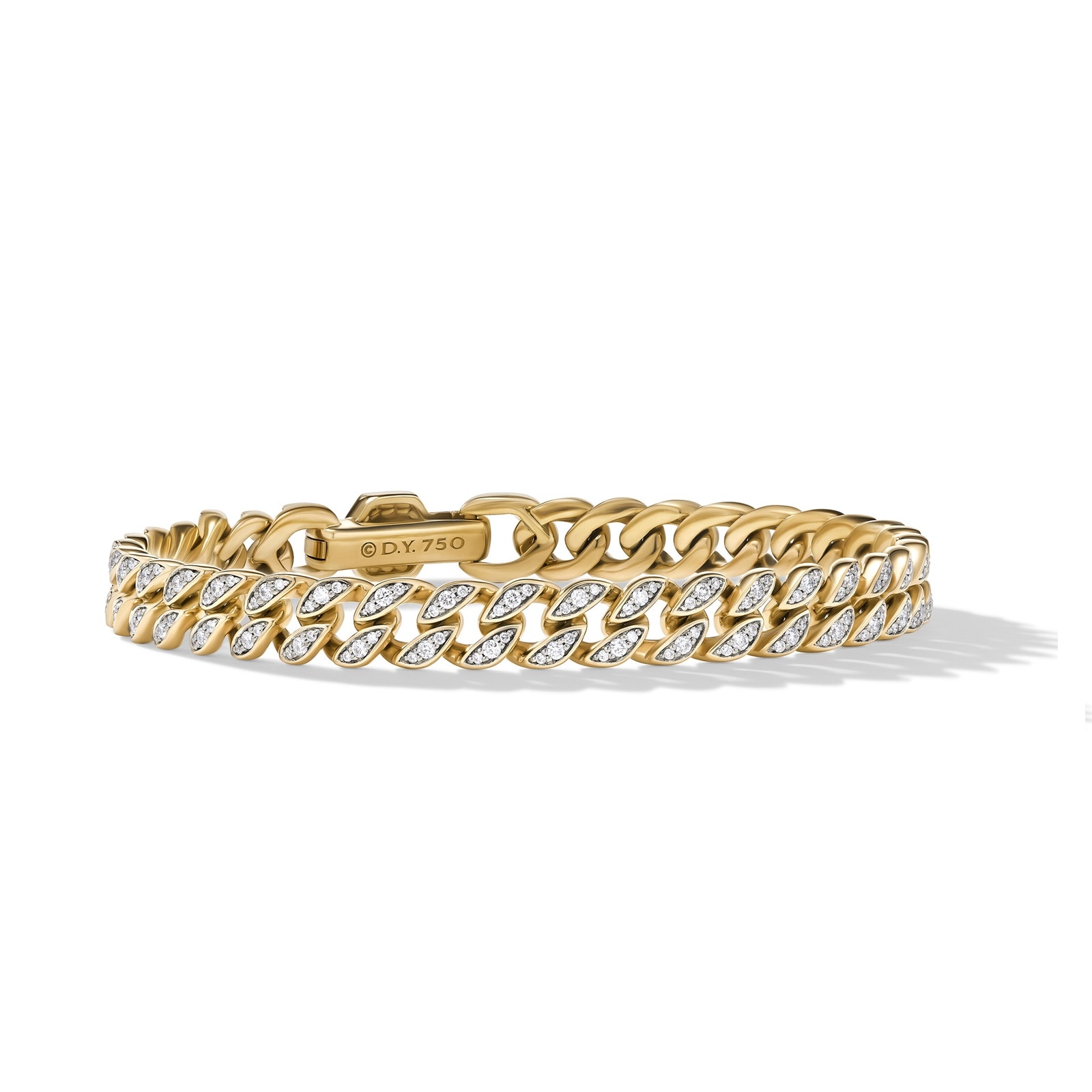 Curb Chain Bracelet in 18ct Yellow Gold with Diamonds - Size Medium
