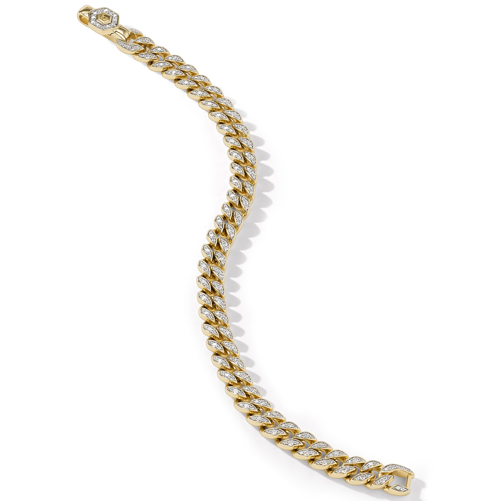 David Yurman Curb Chain Bracelet in 18ct Yellow Gold with Diamonds, 7mm