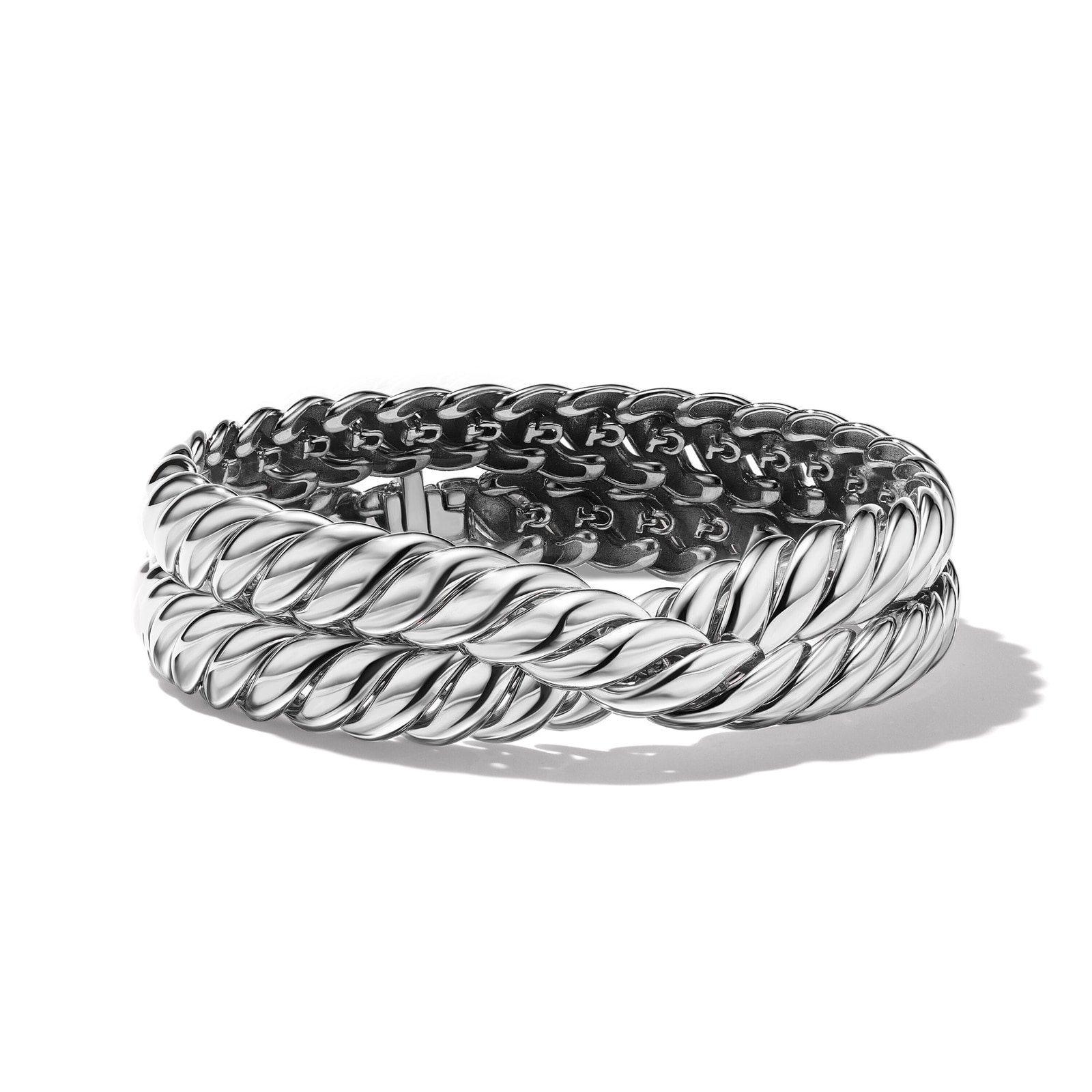 Sculpted Cable Double Wrap Bracelet in Sterling Silver, 8.5mm - Medium