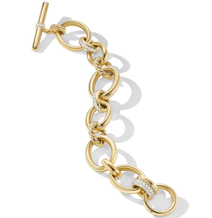 David Yurman DY Mercer™ Chain Bracelet in 18ct Yellow Gold with Diamonds, 25mm