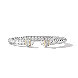 David Yurman Cable Bracelet in Sterling Silver with 18ct Yellow Gold and Diamonds, 5mm