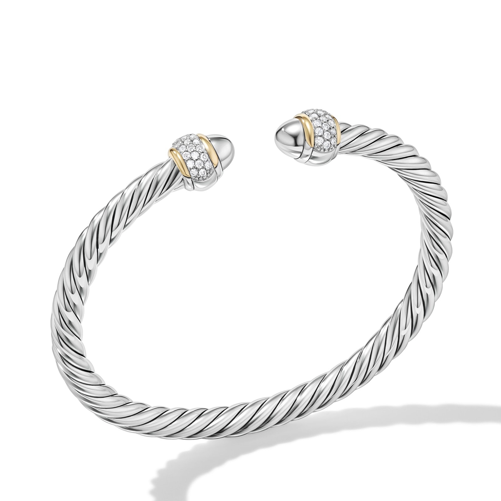 David Yurman Cable Bracelet in Sterling Silver with 18ct Yellow Gold and Diamonds, 5mm David Yurman Cable Bracelet in Sterling Silver with 18ct Yellow Gold and Diamonds, 5mm