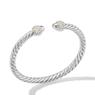 David Yurman Cable Bracelet in Sterling Silver with 18ct Yellow Gold and Diamonds, 5mm