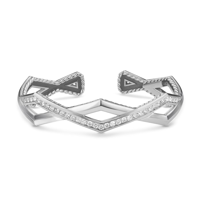 David Yurman Zig Zag Stax™ Two Row Cuff Bracelet in Sterling Silver with Diamonds, 13mm