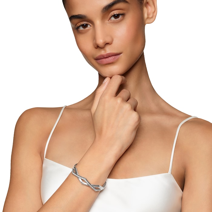 David Yurman Zig Zag Stax™ Two Row Cuff Bracelet in Sterling Silver with Diamonds, 13mm