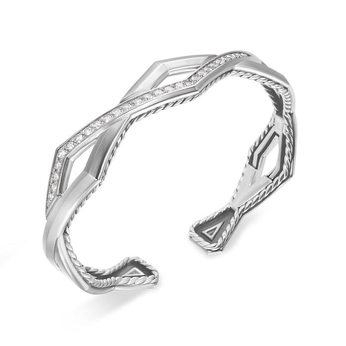 David Yurman Zig Zag Stax™ Two Row Cuff Bracelet in Sterling Silver with Diamonds, 13mm