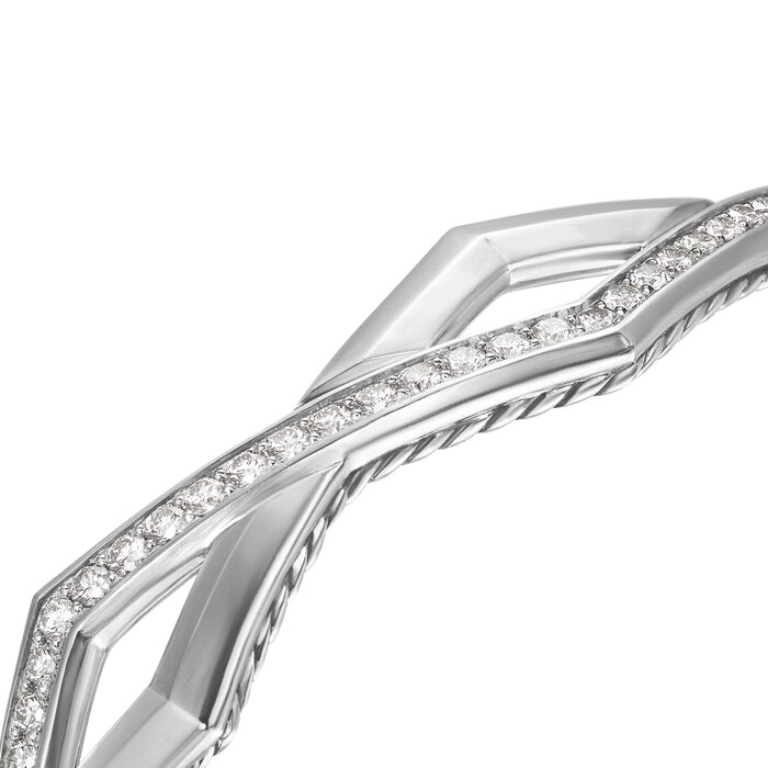 David Yurman Zig Zag Stax™ Two Row Cuff Bracelet in Sterling Silver with Diamonds, 13mm