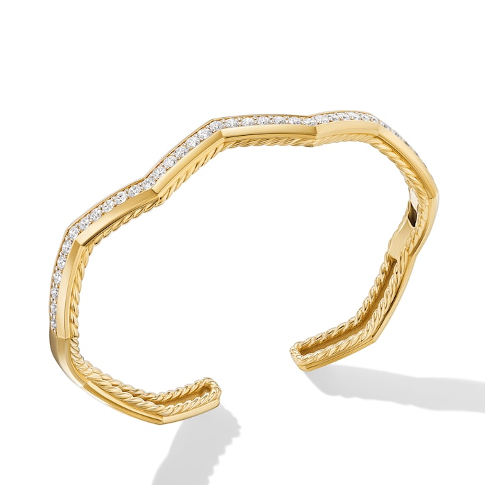 David Yurman Zig Zag Stax™ Cuff Bracelet in 18ct Yellow Gold with Diamonds, 5mm