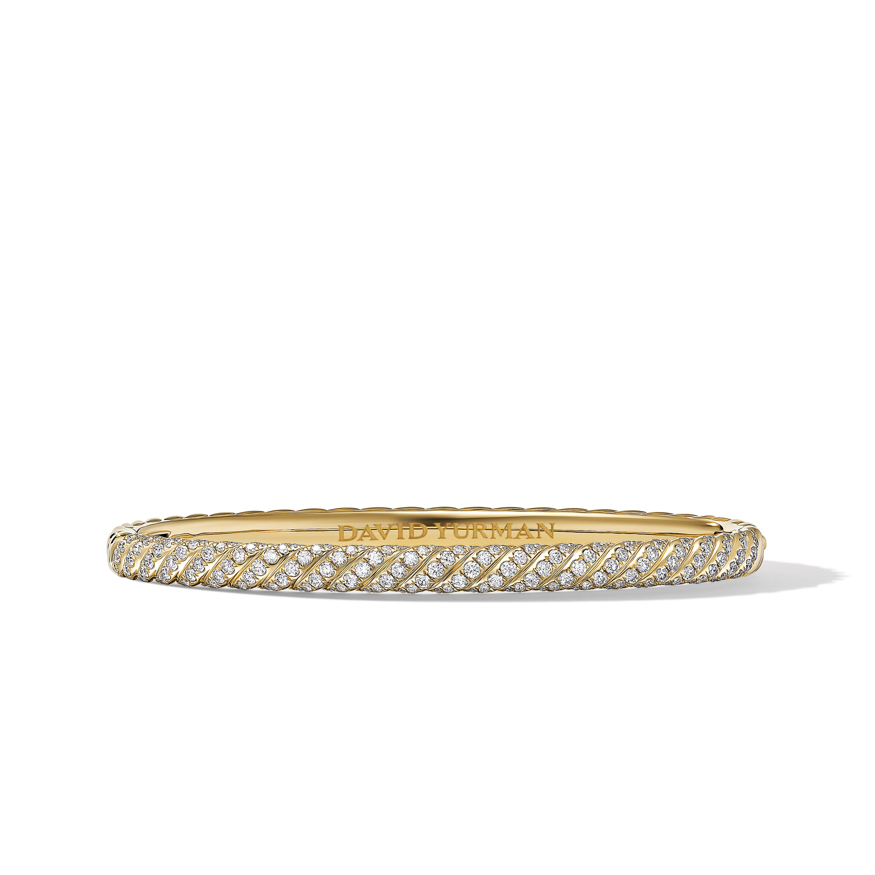 Sculpted Cable Bangle Bracelet in 18ct Yellow Gold with Diamonds - Size Medium