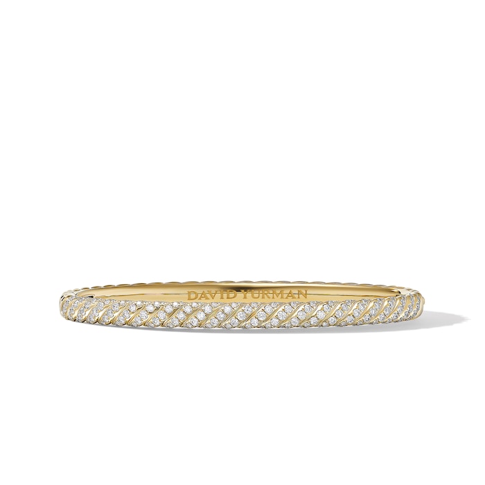 David Yurman Sculpted Cable Bangle Bracelet in 18ct Yellow Gold with Diamonds, 4.6mm