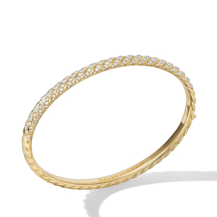 David Yurman Sculpted Cable Bangle Bracelet in 18ct Yellow Gold with Diamonds, 4.6mm