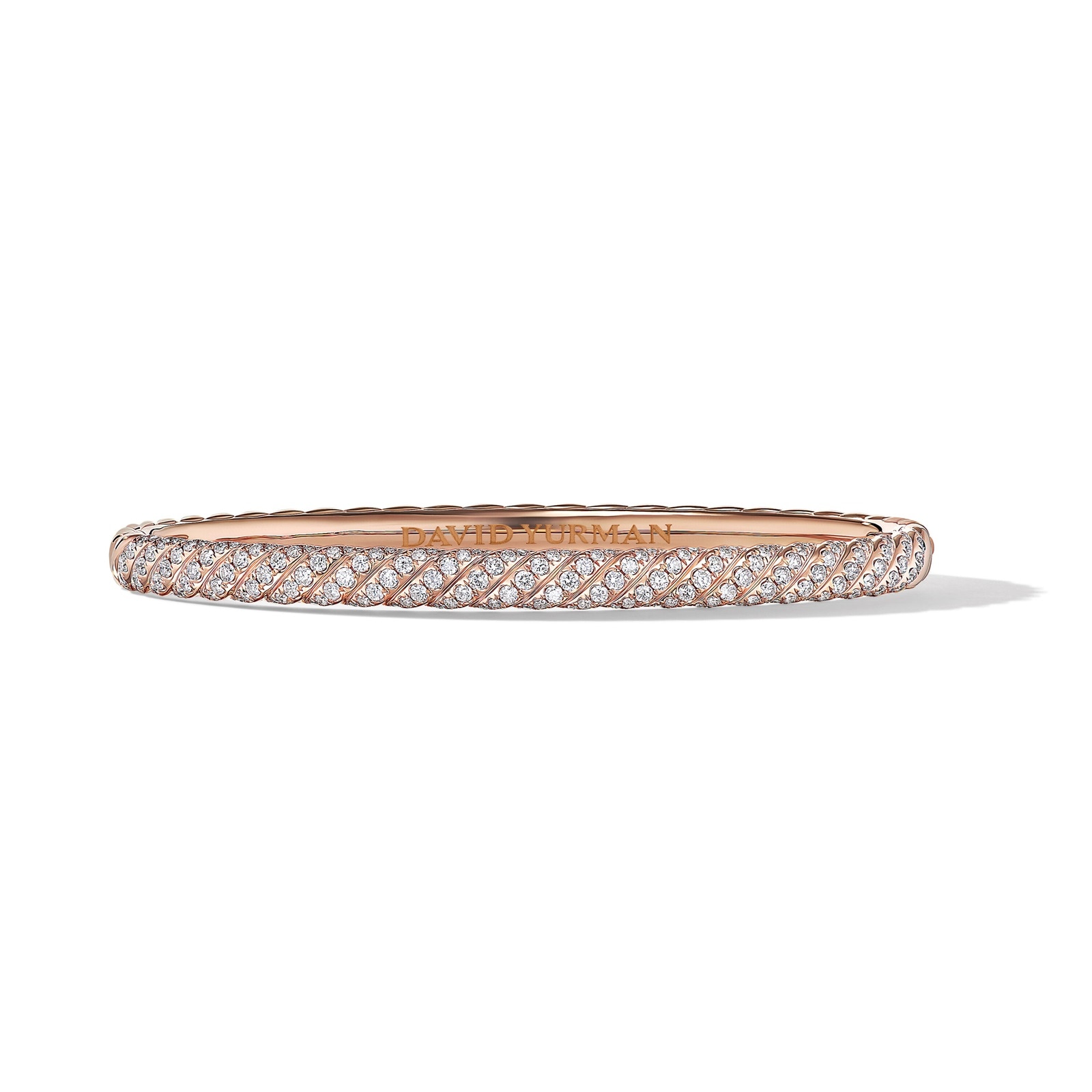 Sculpted Cable Bangle Bracelet in 18ct Rose Gold with Diamonds, 4.6mm - Medium