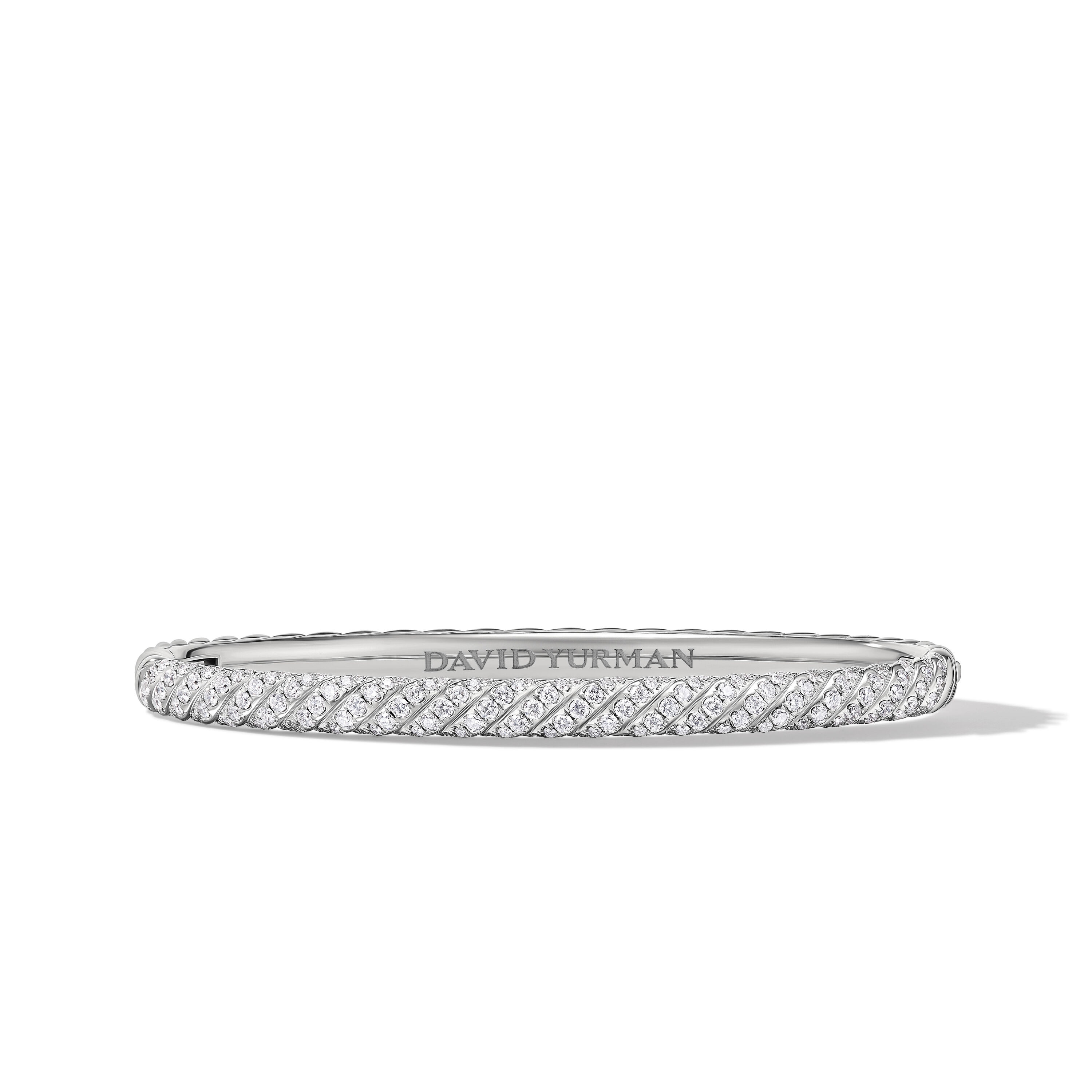 Sculpted Cable Bangle Bracelet in 18ct White Gold with Diamonds, 4.6mm - Medium