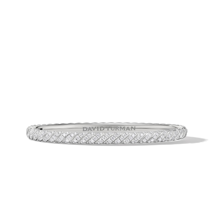 David Yurman Sculpted Cable Bangle Bracelet in 18ct White Gold with Diamonds, 4.6mm