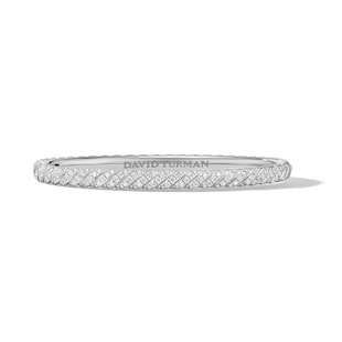 David Yurman Sculpted Cable Bangle Bracelet in 18ct White Gold with Diamonds, 4.6mm
