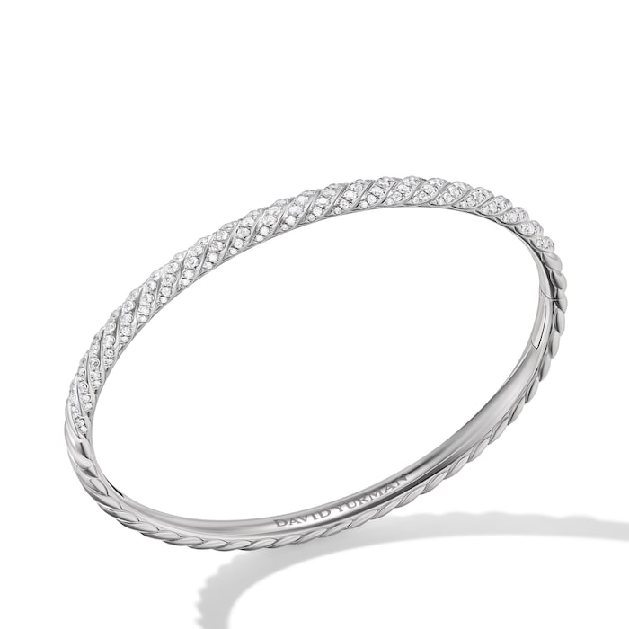 David Yurman Sculpted Cable Bangle Bracelet in 18ct White Gold with Diamonds, 4.6mm