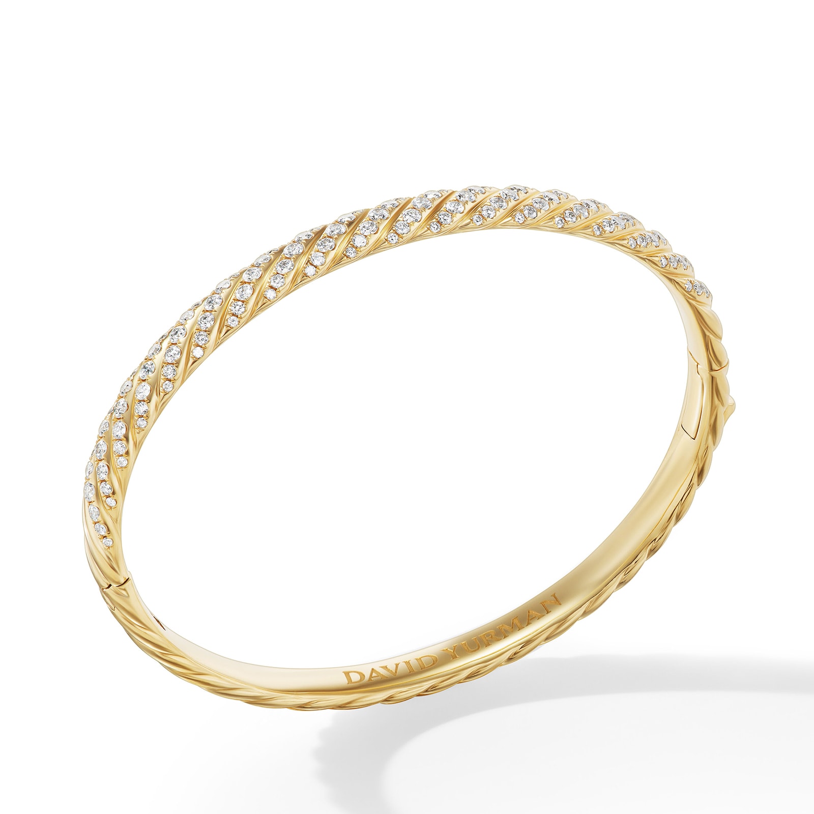 David Yurman Sculpted Cable Bangle Bracelet in 18ct Yellow Gold with Diamonds, 6.2mm