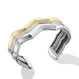 David Yurman Zig Zag Stax™ Three Row Cuff Bracelet in Sterling Silver with 18ct Yellow Gold and Diamonds, 17.4mm