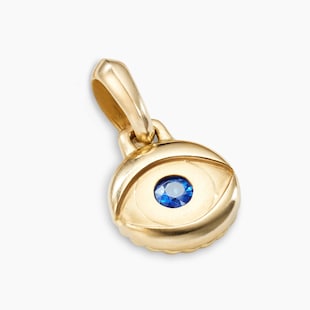 David Yurman Evil Eye Amulet in 18ct Yellow Gold with Blue Sapphire, 14.5mm