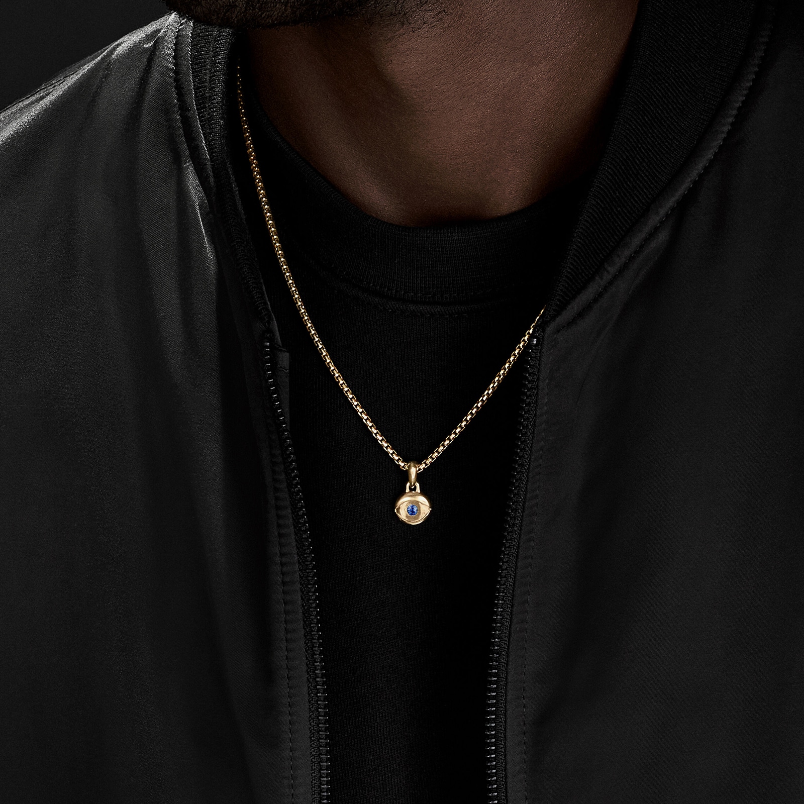 David Yurman Evil Eye Amulet in 18ct Yellow Gold with Blue Sapphire, 14.5mm